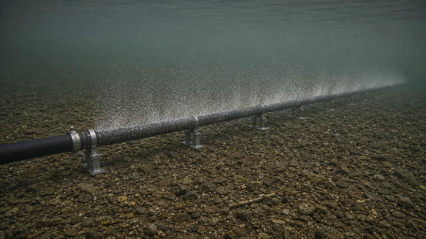 Retorno del agua tratada en el fondo del cuerpo de agua / Treated water returning at the bottom of the water body