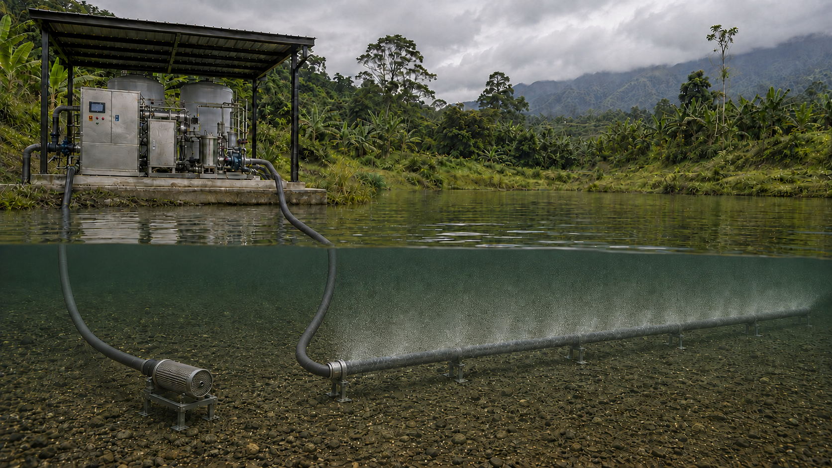 Instalación en la orilla de un cuerpo de agua / Bank installation at a water body