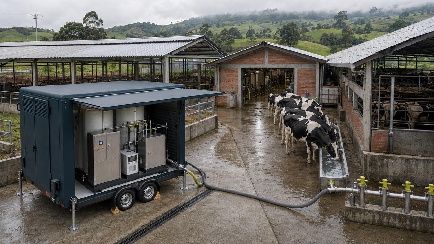 Unidad DAKA junto al establo lechero / DAKA unit beside the dairy barn
